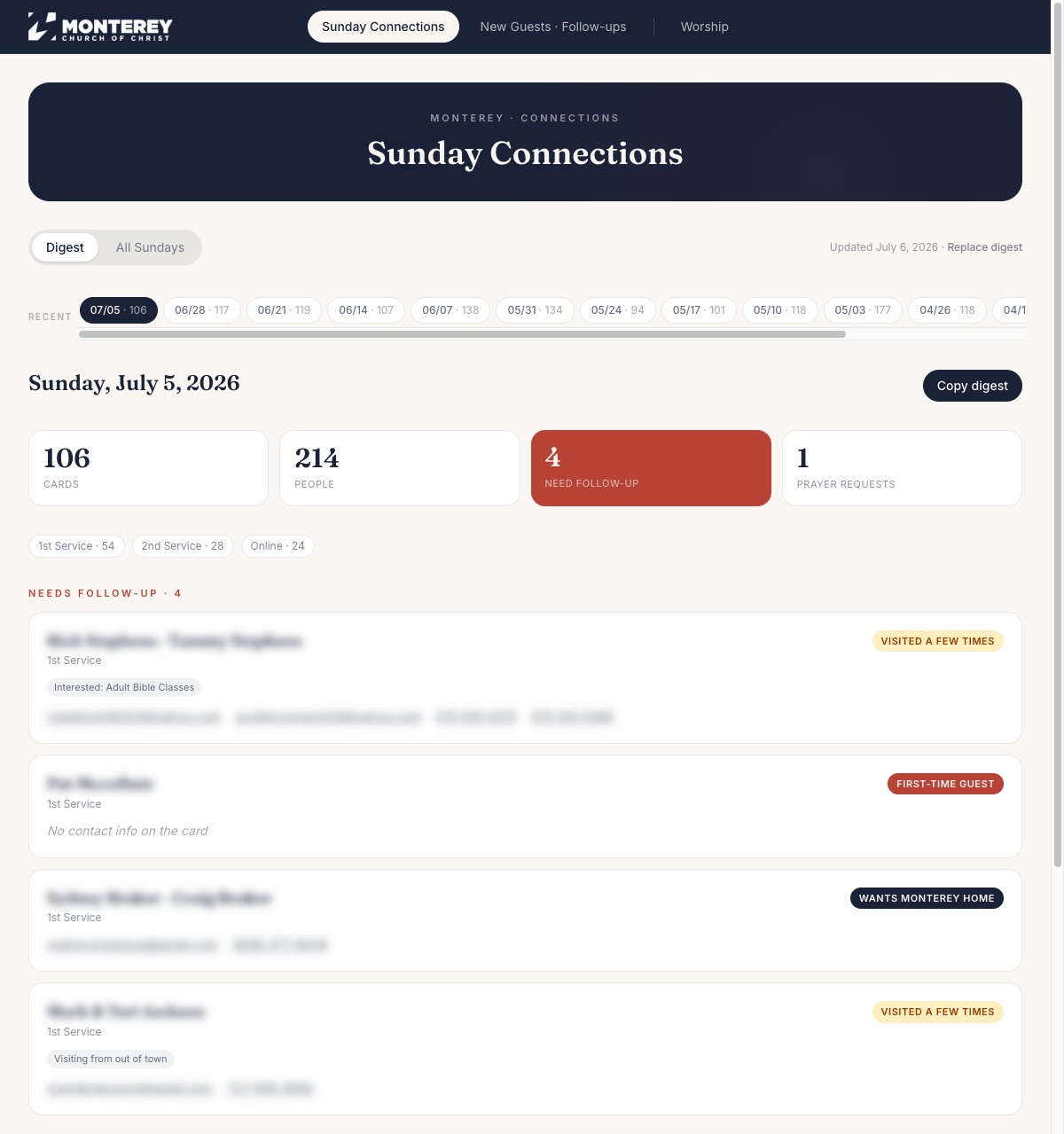 Monterey Connection Hub dashboard